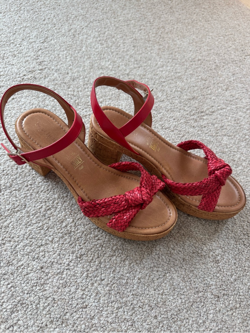Women’s Seychelles Red Braided Cork Block Heel Sandals Size 10 - Picture 3 of 5